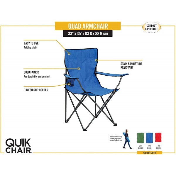 Portable Folding Chair with Arm Rest Cup Holder and Carrying and Storage Bag