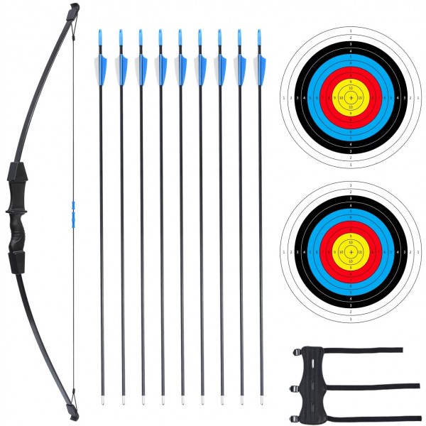 45" Bow and Arrow Set for Teenagers Archery Beginner Gift Recurve Bow Kit with 9 Arrows 2 Target Face 18 Lb for Teen Outdoor Sports