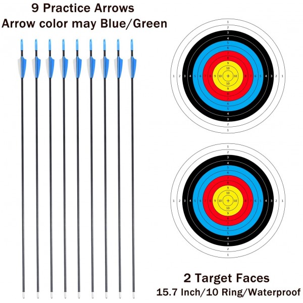 45" Bow and Arrow Set for Teenagers Archery Beginner Gift Recurve Bow Kit with 9 Arrows 2 Target Face 18 Lb for Teen Outdoor Sports