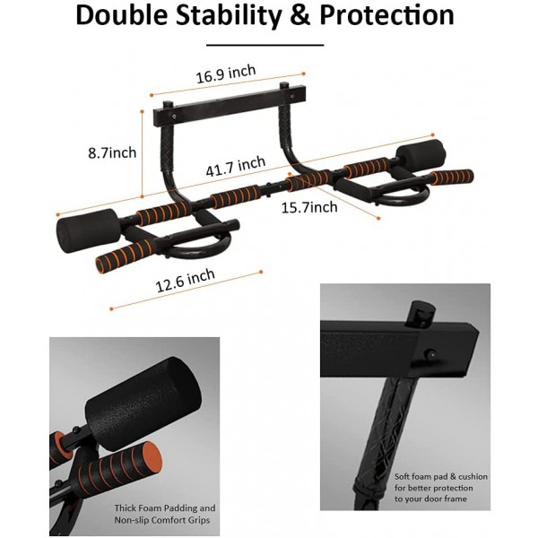 Pull up Bar for Doorway, Portable Pullup Chin up Bar Home, No Screws Multifunctional Dip bar Fitness, Door Exercise Equipment Body Gym System Trainer