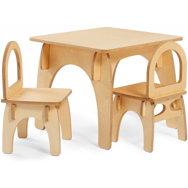 Square Desk & Chairs Set for Kids - Combination of Birch Plywood + Natural Wood Wax