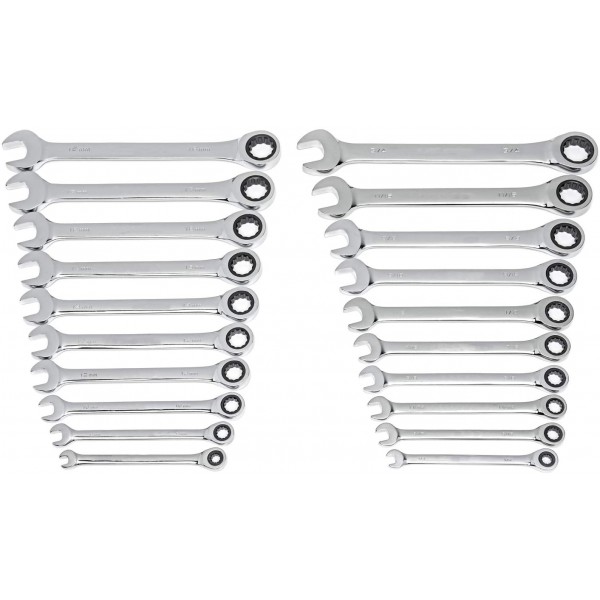 20 Piece SAE/Metric Ratcheting Combination Wrench ...