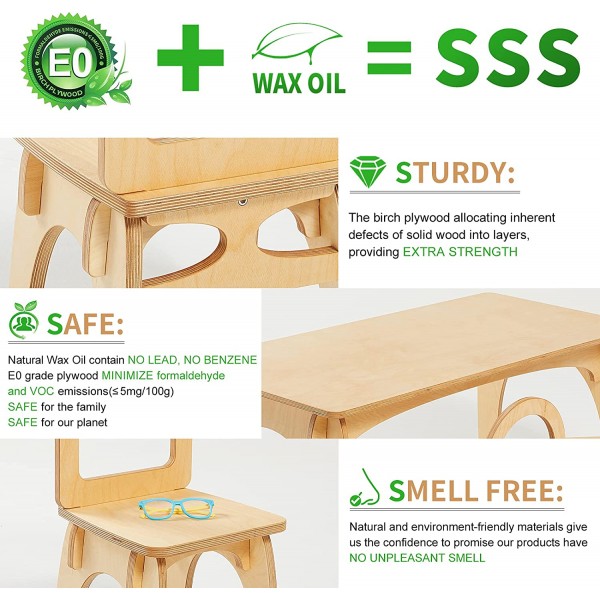 Square Desk & Chairs Set for Kids - Combination of Birch Plywood + Natural Wood Wax