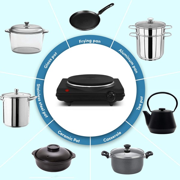 Gourmet Countertop Coiled, Electric Hot Burner, Temperature Controls, Power Indicator Lights, Easy to Clean, Single, Black