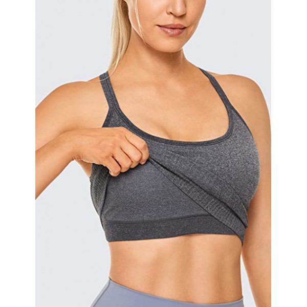 YOGA Women's Longline Seamless Ribbed Sports Bra Padded Wireless Racerback Yoga Bras Crop Tank Tops