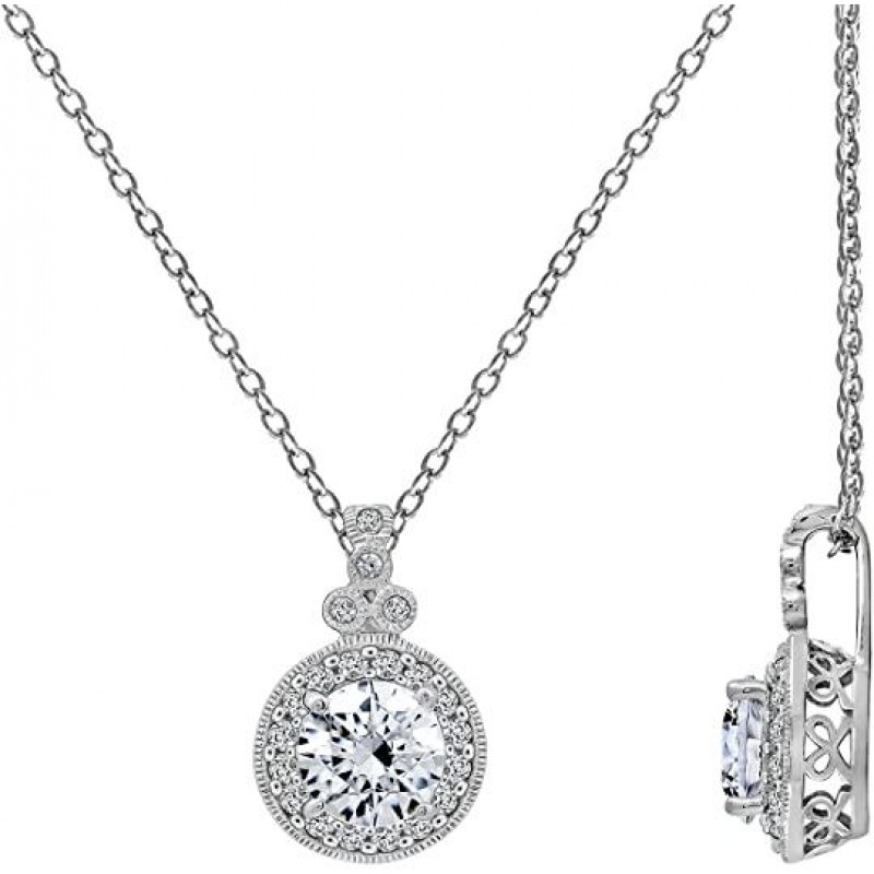      Platinum Plated Sterling Silver Antique Pendant Necklace set with Round Cut Infinite Elements Cubic Zirconia (2.8 cttw)