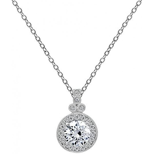      Platinum Plated Sterling Silver Antique Pendant Necklace set with Round Cut Infinite Elements Cubic Zirconia (2.8 cttw)