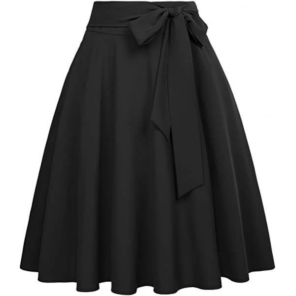  Women's High Waist A-Line Pockets Skirt Skater Fl...