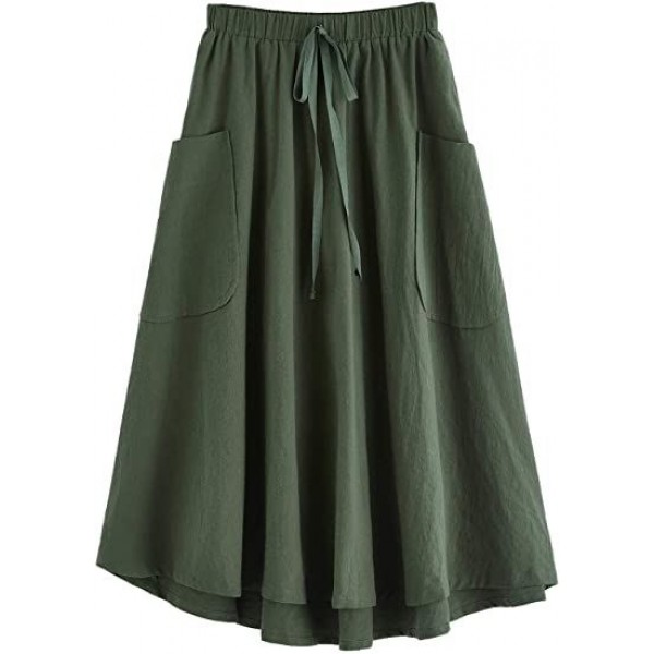     Women's Casual High Waist Pleated A-Line Midi ...