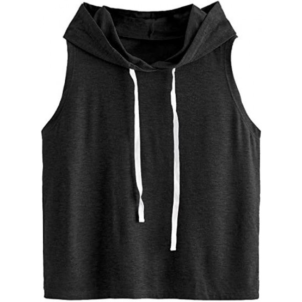 Women's Summer Sleeveless Hooded Tank Top T-Shirt for Athletic Exercise Relaxed Breathable