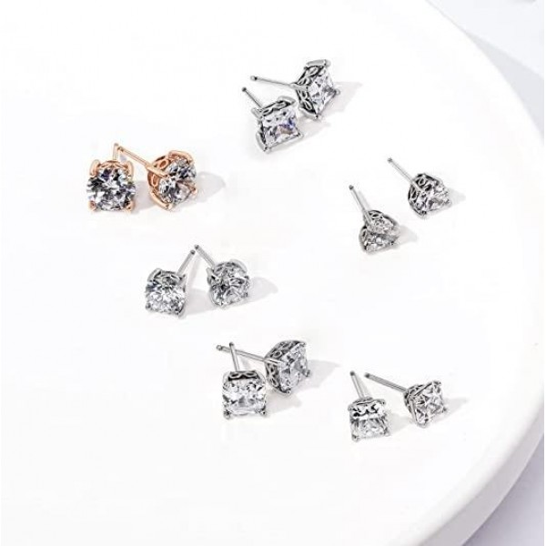  Platinum Plated Sterling Silver Stud Earrings set with Round Cut Infinite Elements Cubic Zirconia (2 cttw)